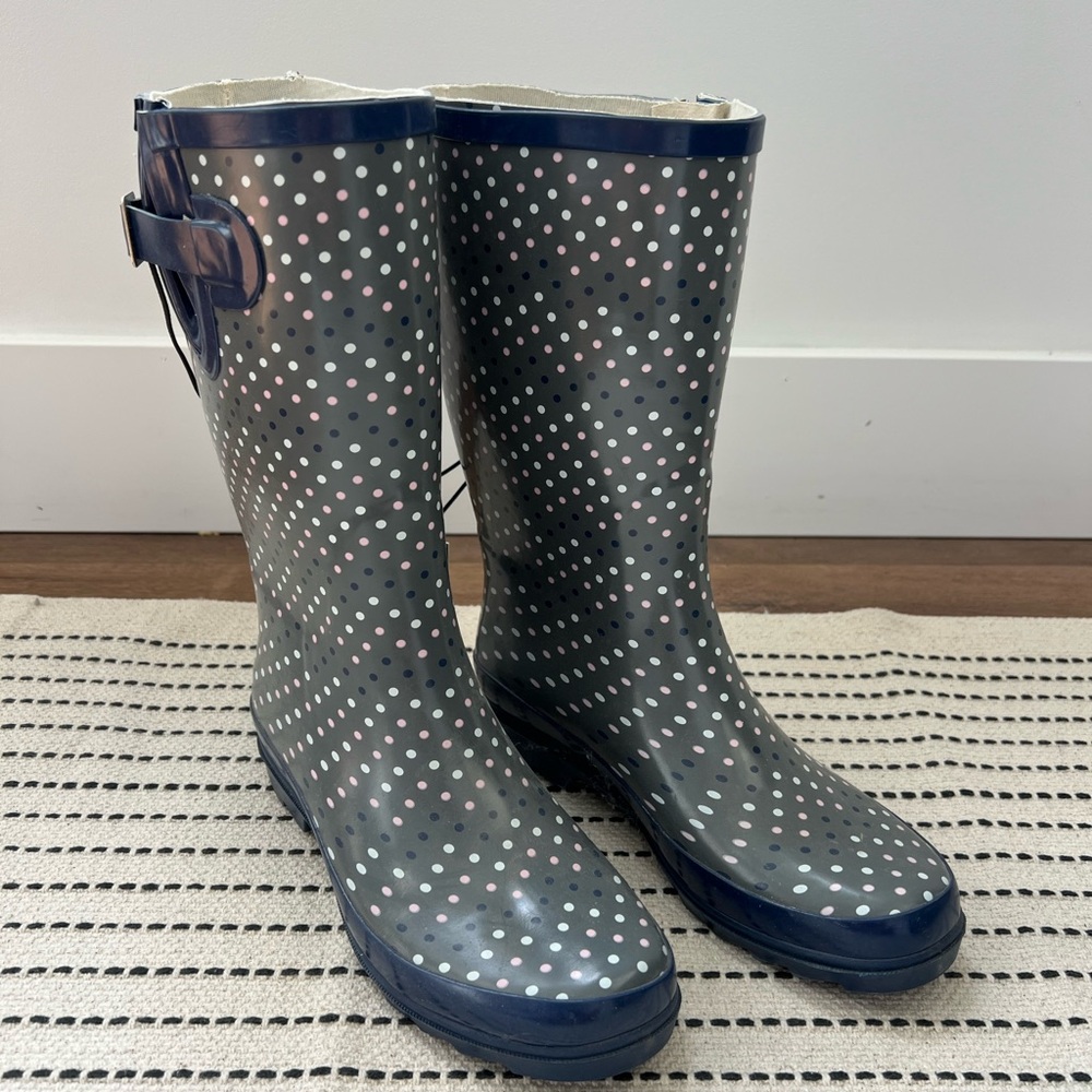 Women's Gray Polka Dot Waterproof Rain Boots